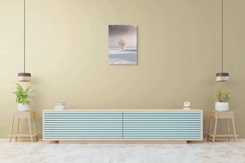 Tablou Canvas Peisaj Iarnă Solitudine Arbore Zăpadă Ceață Natură, 50 x 70 cm – poza 6