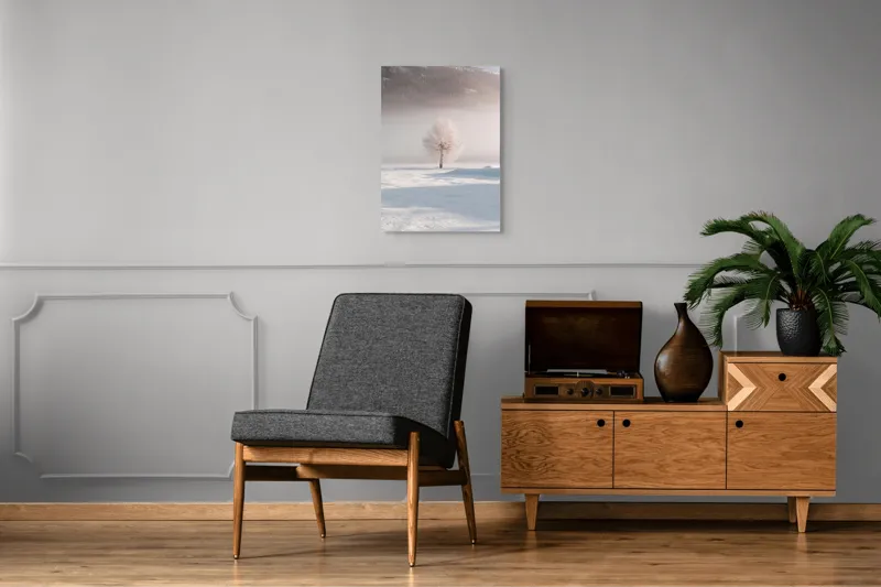 Tablou Canvas Peisaj Iarnă Solitudine Arbore Zăpadă Ceață Natură, 50 x 70 cm – poza 8
