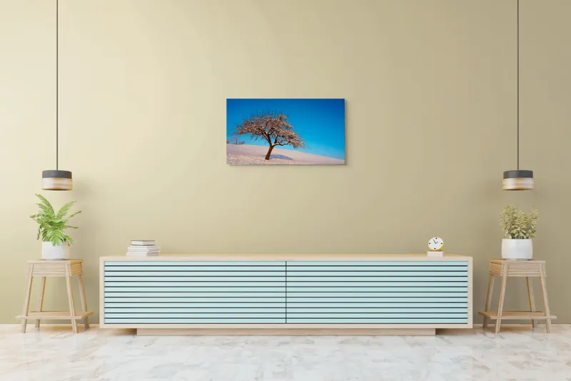 Tablou Canvas Copac pe zăpada albăstruie, Peisaj de Iarnă și Calm, 90 x 50 cm – poza 5