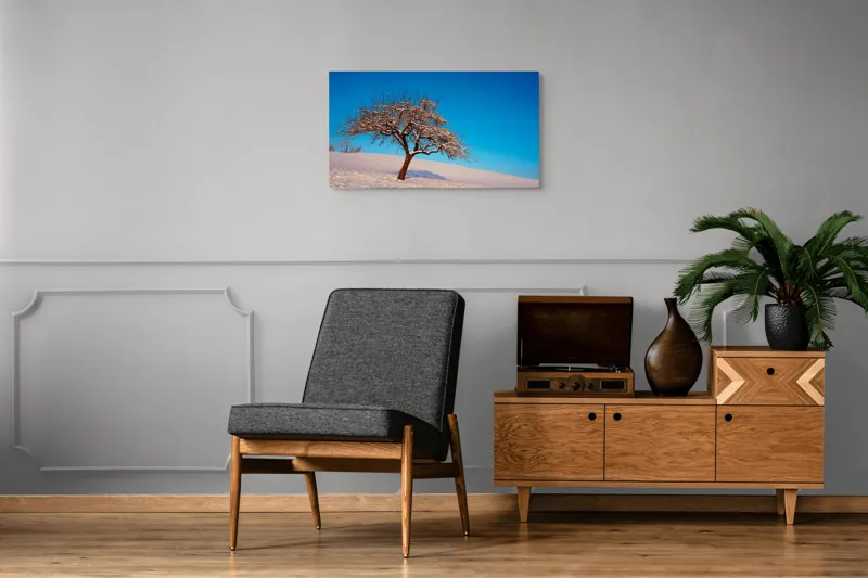 Tablou Canvas Copac pe zăpada albăstruie, Peisaj de Iarnă și Calm, 90 x 50 cm – poza 6
