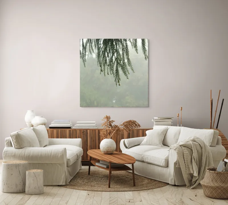 Tablou Canvas Ramuri de brad în ceață misterioasă Natură Melancolie, 100 x 100 cm – poza 3