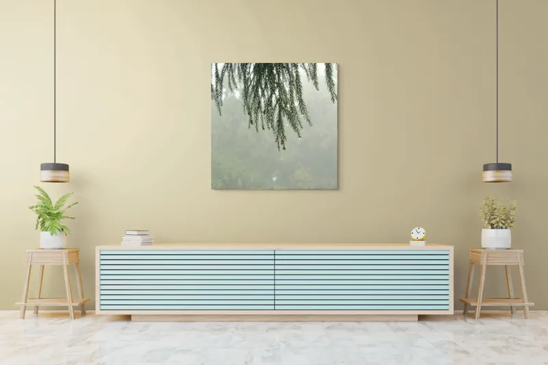 Tablou Canvas Ramuri de brad în ceață misterioasă Natură Melancolie, 100 x 100 cm – poza 5