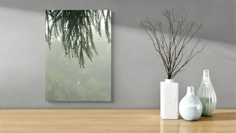Tablou Canvas Ramuri de brad în ceață misterioasă Natură Melancolie, 39 x 54 cm – poza 4