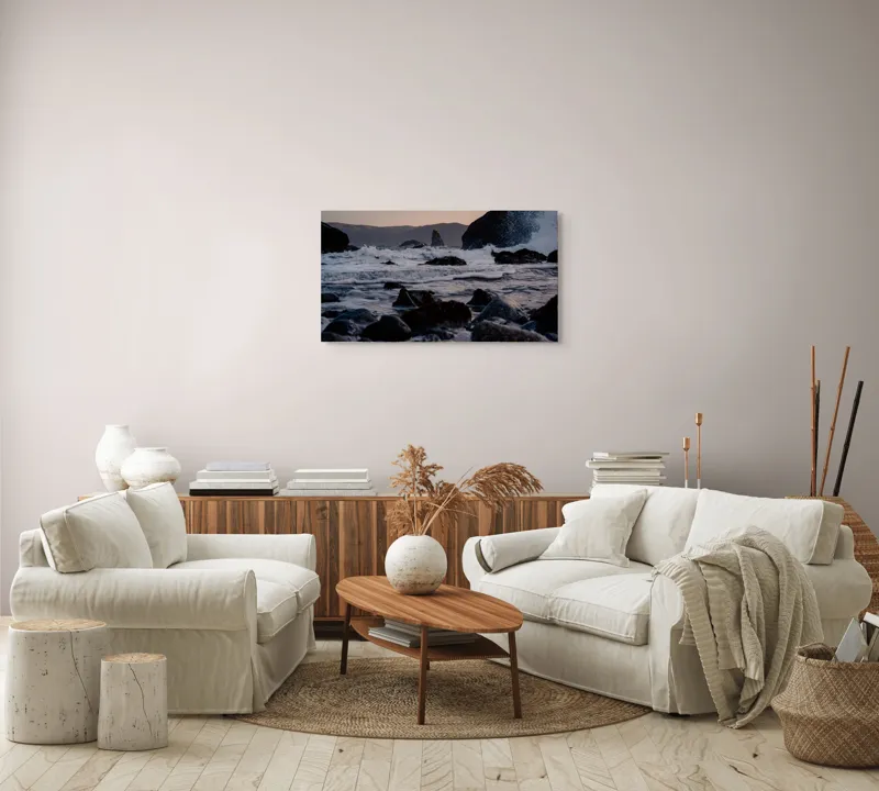 Tablou Canvas Valuri Spumoase la Apus Marin Albastru și Alb, 90 x 50 cm – poza 4