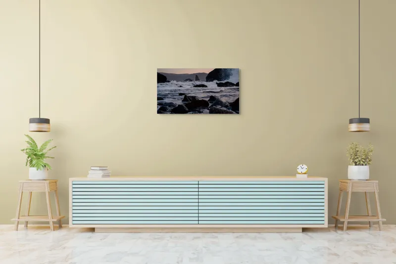 Tablou Canvas Valuri Spumoase la Apus Marin Albastru și Alb, 90 x 50 cm – poza 5