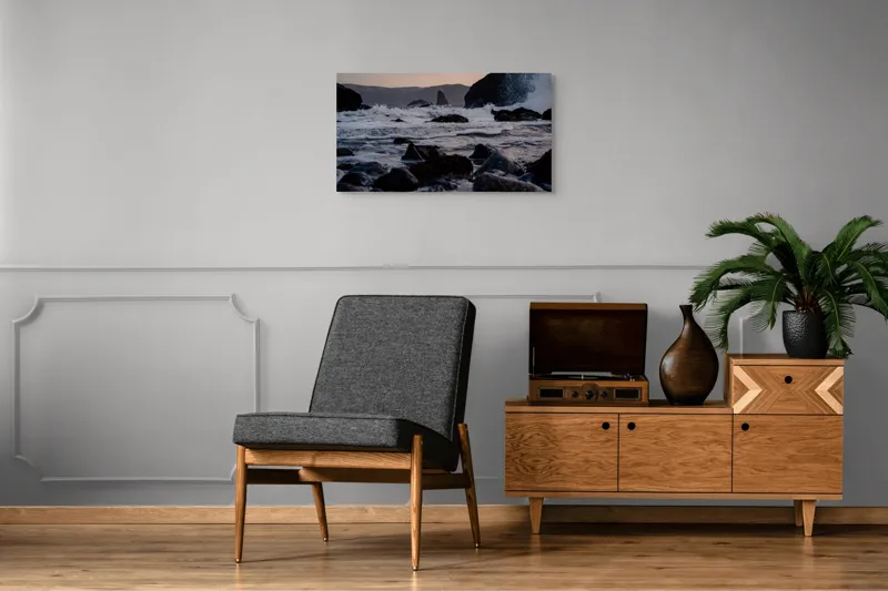 Tablou Canvas Valuri Spumoase la Apus Marin Albastru și Alb, 90 x 50 cm – poza 6