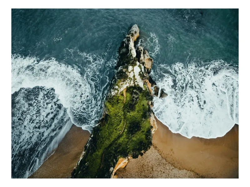 Tablou Canvas Natură Ocean Valuri Stânci Vegetație Contrast Dramatic, 100 x 70 cm