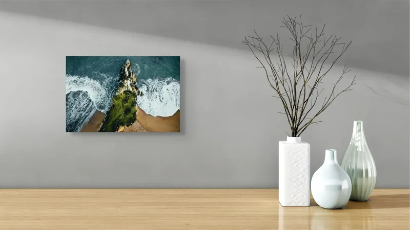Tablou Canvas Natură Ocean Valuri Stânci Vegetație Contrast Dramatic, 39 x 26 cm – poza 8