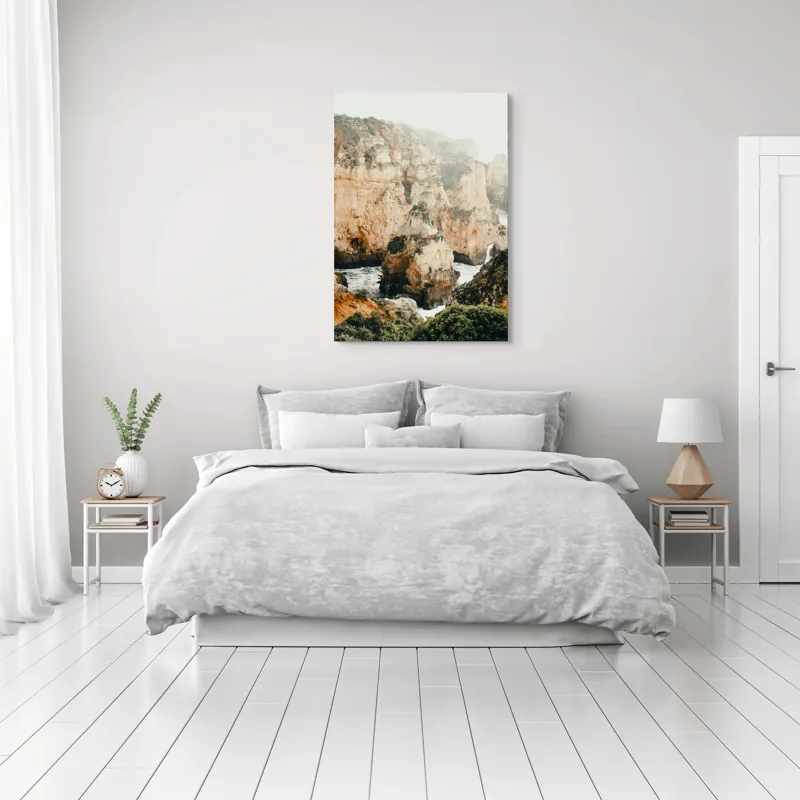 Tablou Canvas pe temă de stâncă și ocean cu vegetație și ceață, 70 x 100 cm – poza 3