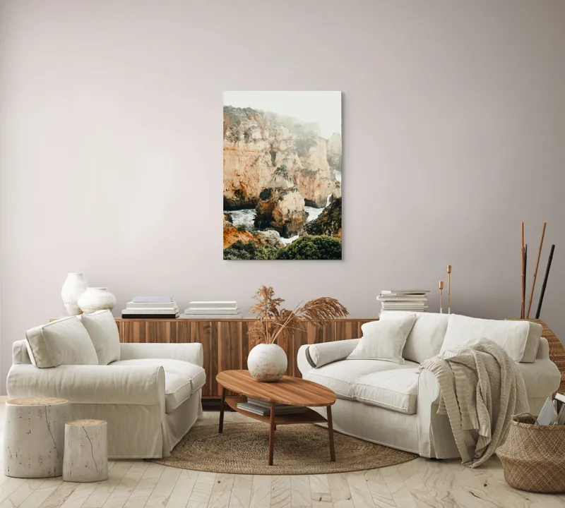 Tablou Canvas pe temă de stâncă și ocean cu vegetație și ceață, 70 x 100 cm – poza 4