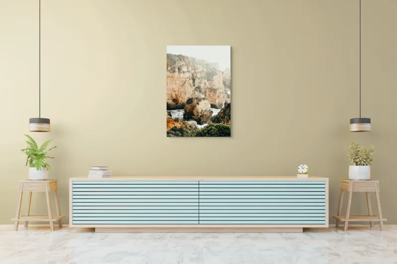 Tablou Canvas pe temă de stâncă și ocean cu vegetație și ceață, 70 x 100 cm – poza 5