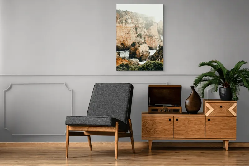 Tablou Canvas pe temă de stâncă și ocean cu vegetație și ceață, 70 x 100 cm – poza 6