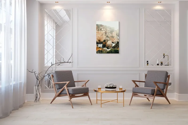 Tablou Canvas pe temă de stâncă și ocean cu vegetație și ceață, 70 x 100 cm – poza 8