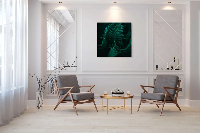 Tablou Canvas Frunziș Verde în Lumina Dimineții Natură și Calm, 100 x 100 cm – poza 7