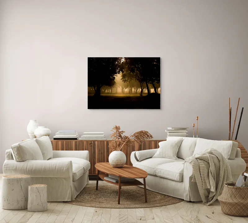 Tablou Canvas Natură Răsărit Pădure Lumina Siluete, 100 x 70 cm – poza 3