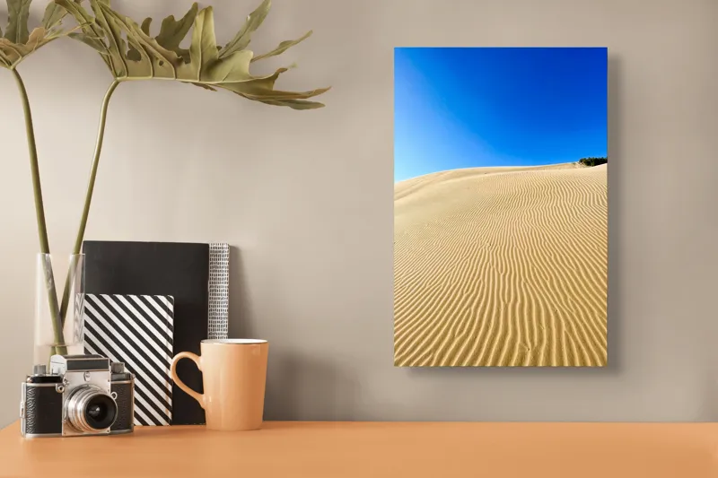 Tablou Canvas Dunele de nisip sub cer senin, Vânt și Albastru, 26 x 39 cm – poza 3