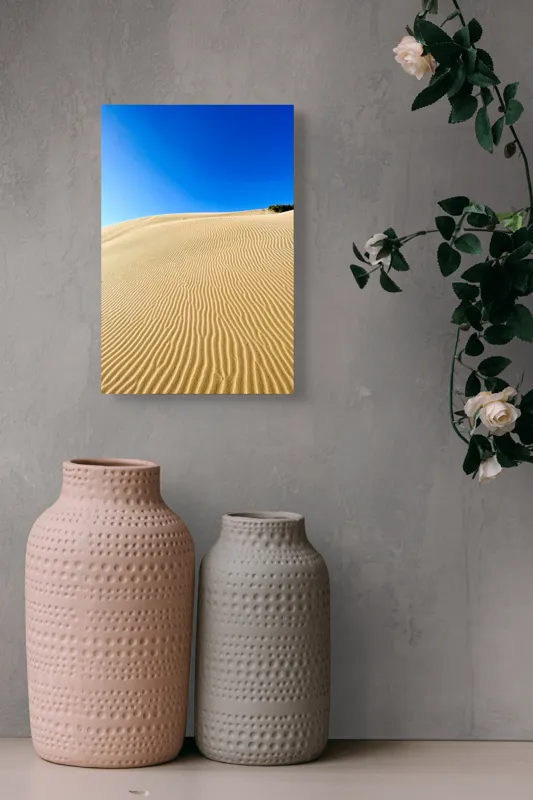 Tablou Canvas Dunele de nisip sub cer senin, Vânt și Albastru, 26 x 39 cm – poza 6
