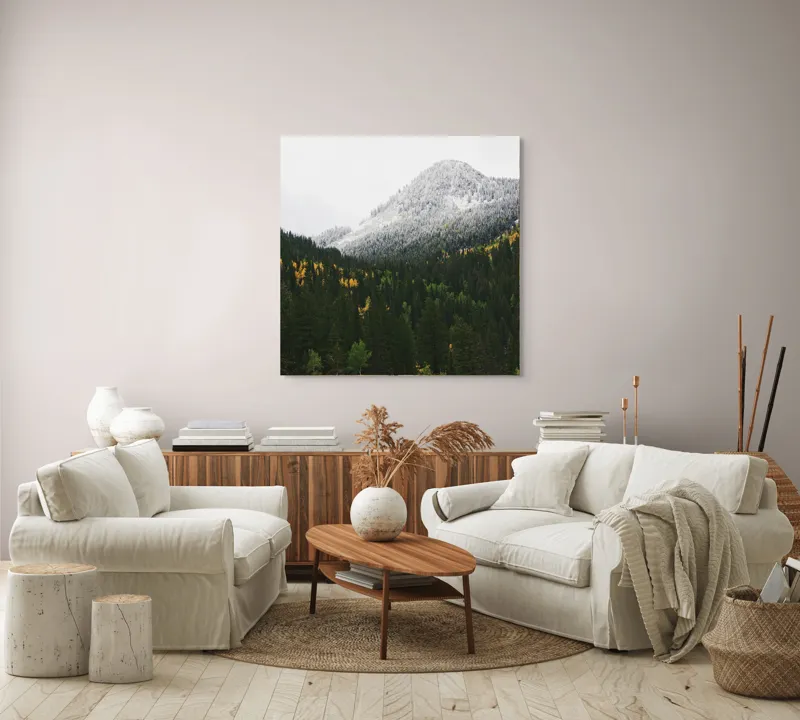 Tablou Canvas Natură Munți Pădure Zăpadă Toamnă Iarnă, 100 x 100 cm – poza 3