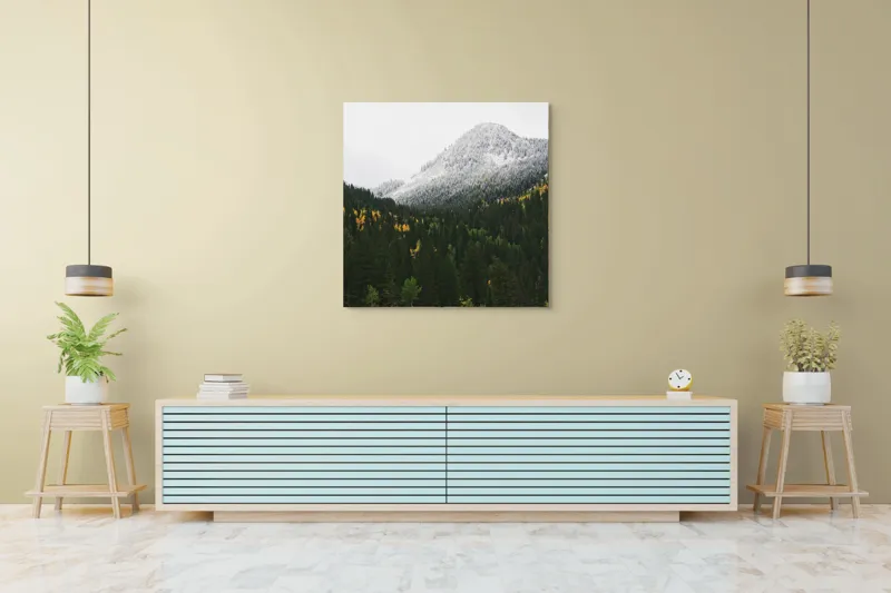 Tablou Canvas Natură Munți Pădure Zăpadă Toamnă Iarnă, 100 x 100 cm – poza 5
