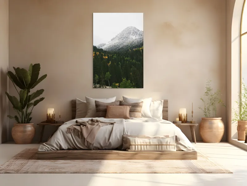 Tablou Canvas Natură Munți Pădure Zăpadă Toamnă Iarnă, 100 x 150 cm – poza 3