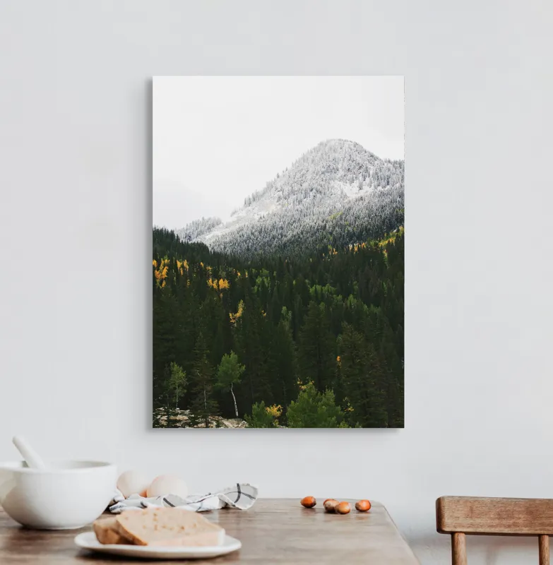 Tablou Canvas Natură Munți Pădure Zăpadă Toamnă Iarnă, 50 x 70 cm – poza 3
