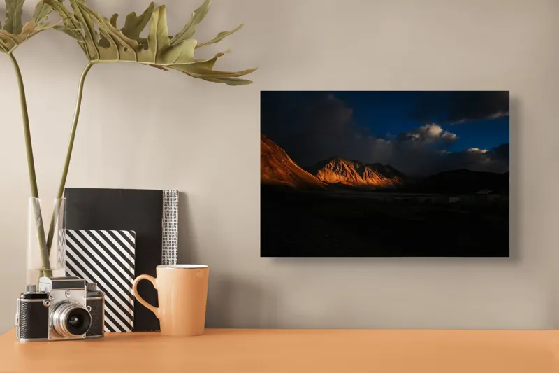 Tablou Canvas Peisaj Seară Munți Lumină Umbre Contrast Tranquilitate, 39 x 26 cm – poza 3