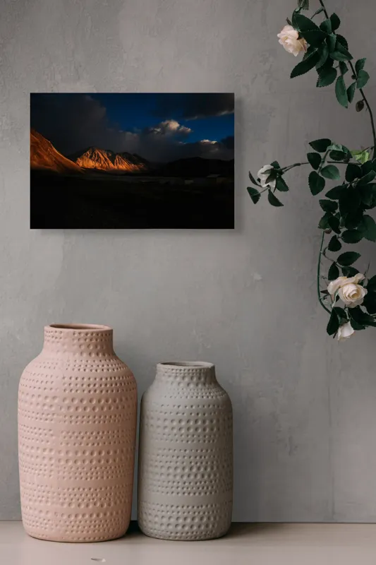 Tablou Canvas Peisaj Seară Munți Lumină Umbre Contrast Tranquilitate, 39 x 26 cm – poza 4