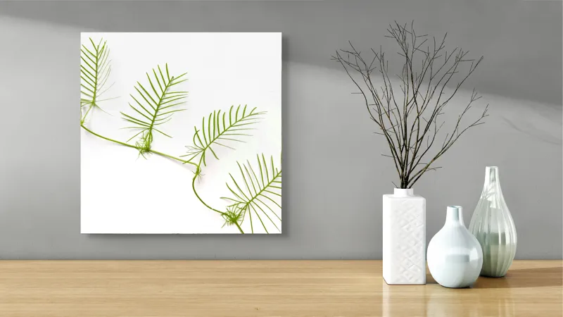 Tablou Canvas Frunze Verzi pe Fond Alb - Design Natural și Minimalist, 50 x 50 cm – poza 3