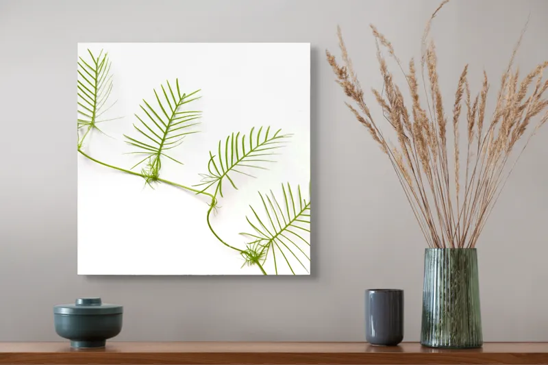 Tablou Canvas Frunze Verzi pe Fond Alb - Design Natural și Minimalist, 50 x 50 cm – poza 4