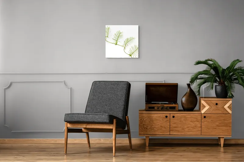 Tablou Canvas Frunze Verzi pe Fond Alb - Design Natural și Minimalist, 50 x 50 cm – poza 6
