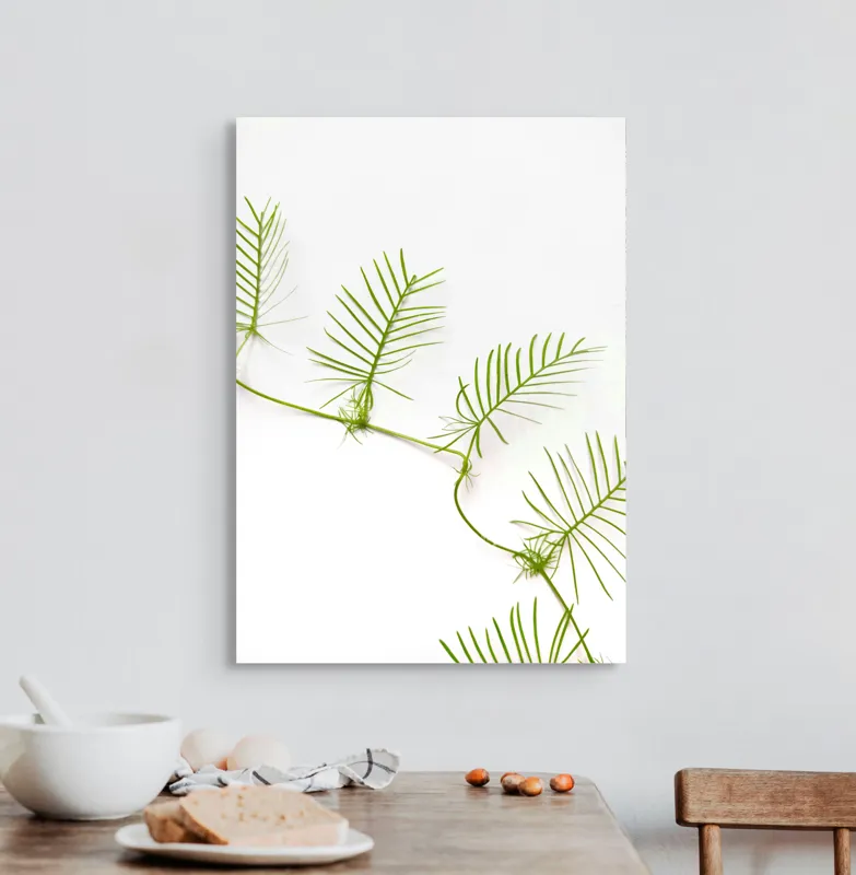 Tablou Canvas Frunze Verzi pe Fond Alb - Design Natural și Minimalist, 50 x 70 cm – poza 3