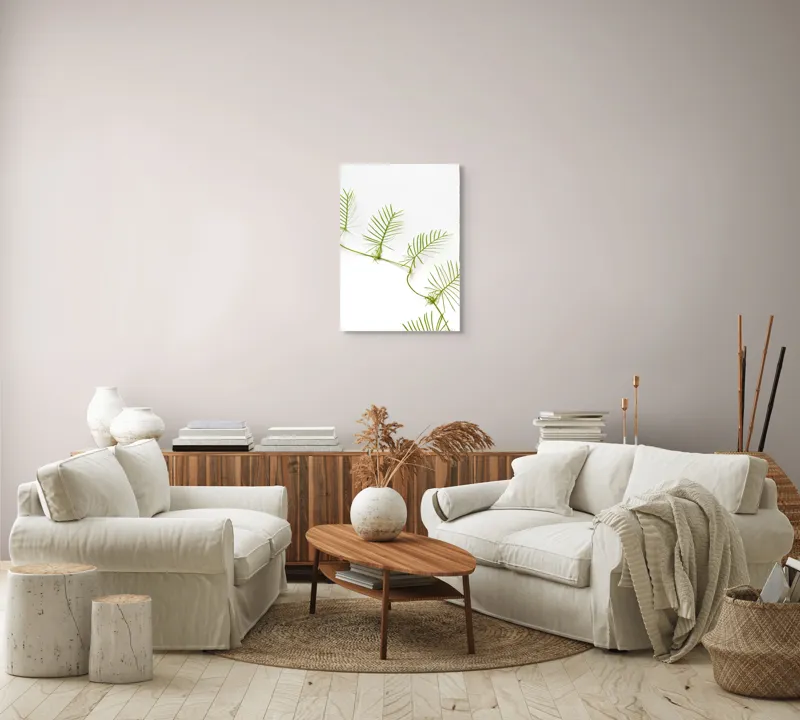 Tablou Canvas Frunze Verzi pe Fond Alb - Design Natural și Minimalist, 50 x 70 cm – poza 4
