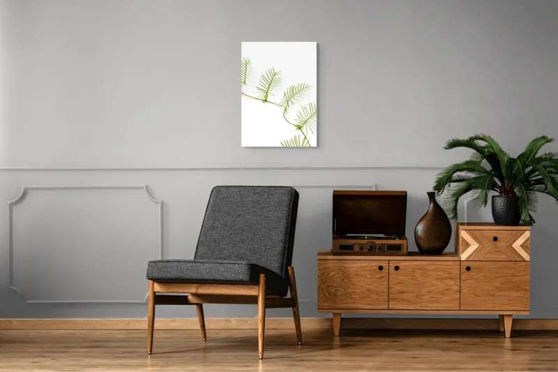 Tablou Canvas Frunze Verzi pe Fond Alb - Design Natural și Minimalist, 50 x 70 cm – poza 8