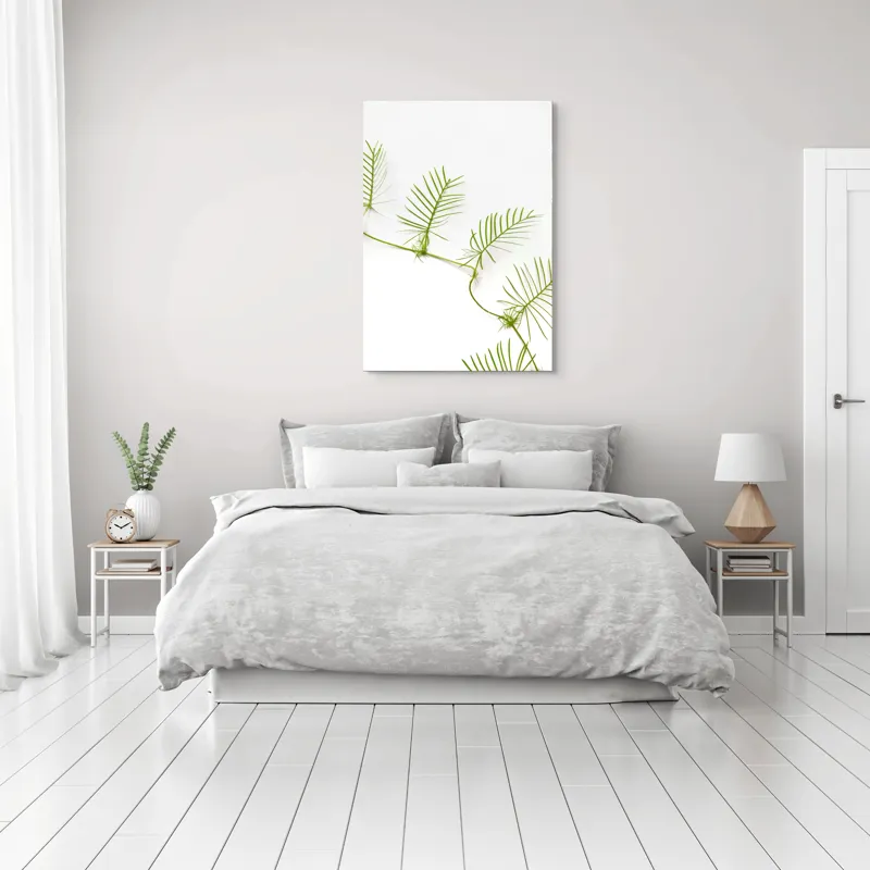 Tablou Canvas Frunze Verzi pe Fond Alb - Design Natural și Minimalist, 70 x 100 cm – poza 3