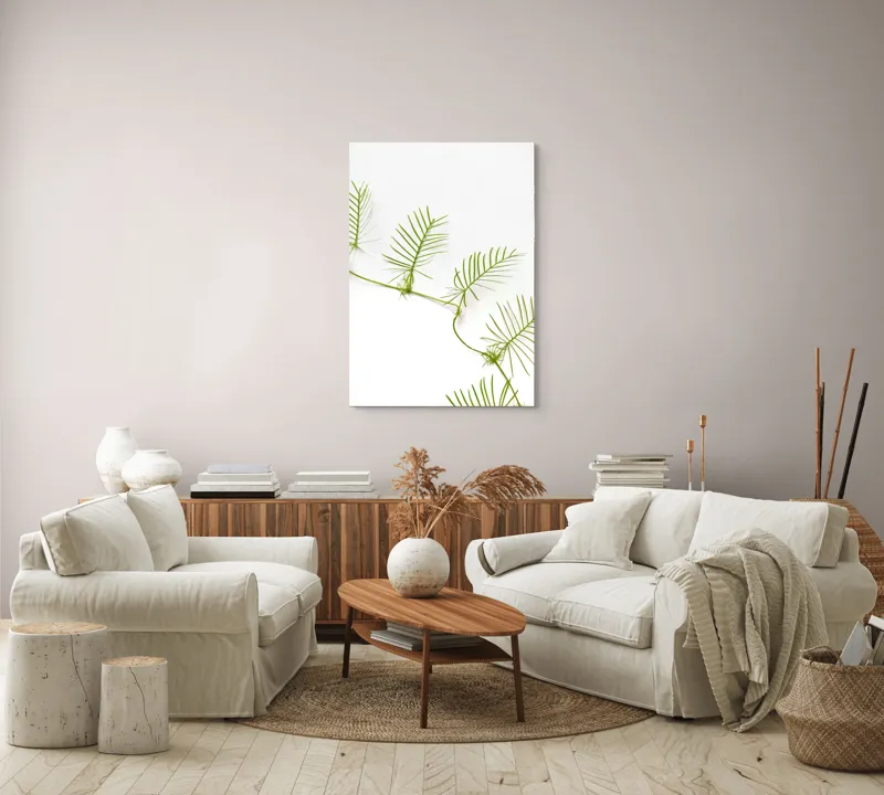 Tablou Canvas Frunze Verzi pe Fond Alb - Design Natural și Minimalist, 70 x 100 cm – poza 4