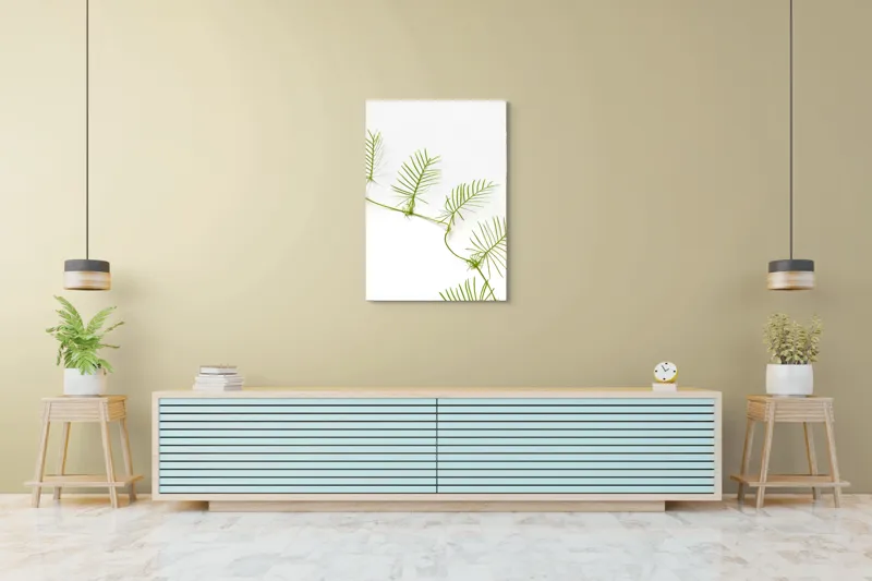 Tablou Canvas Frunze Verzi pe Fond Alb - Design Natural și Minimalist, 70 x 100 cm – poza 5