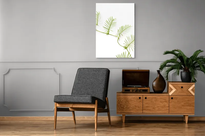 Tablou Canvas Frunze Verzi pe Fond Alb - Design Natural și Minimalist, 70 x 100 cm – poza 6