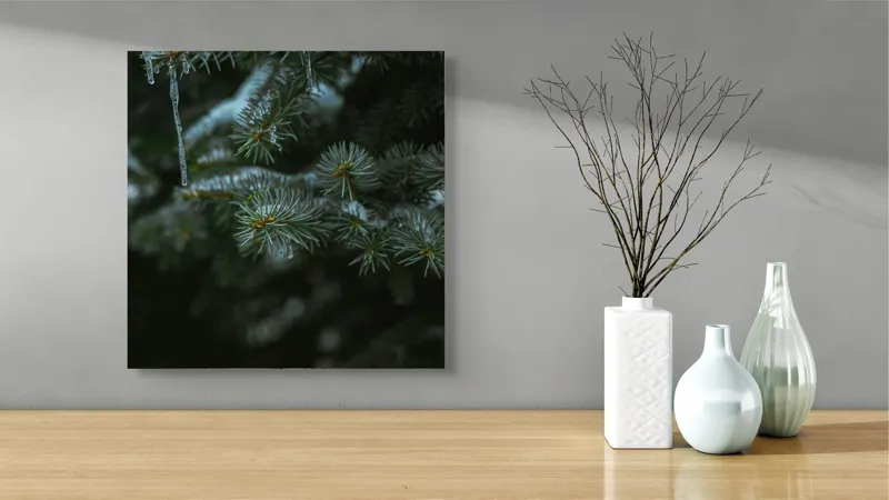 Tablou Canvas Iarnă Cristal Ramuri Conifere Frig Natură Îngheț, 50 x 50 cm – poza 3