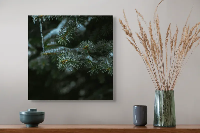 Tablou Canvas Iarnă Cristal Ramuri Conifere Frig Natură Îngheț, 50 x 50 cm – poza 4
