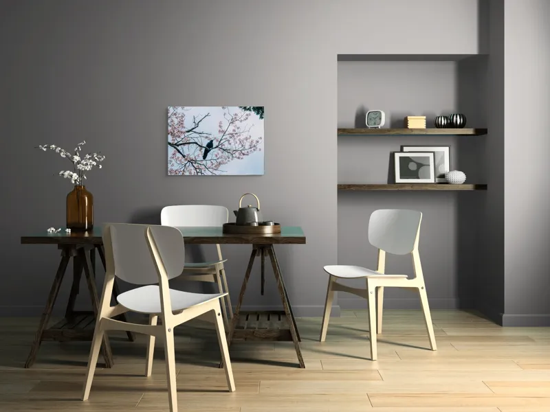 Tablou Canvas Primăvară Corb pe Ramură Înflorită Artă Naturală, 70 x 50 cm – poza 5