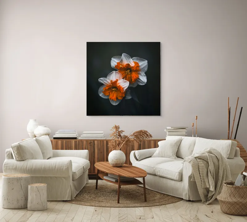 Tablou Canvas Flori de Narcisă în Lumină Difuză Artă Naturală, 100 x 100 cm – poza 3