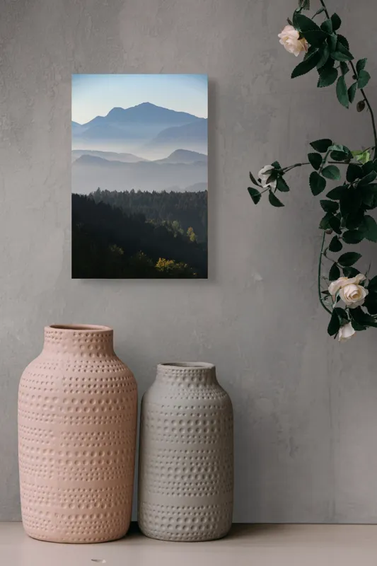 Tablou Canvas Pădure și Munți în Ceață - Peisaj Natural Calm, 26 x 39 cm – poza 6