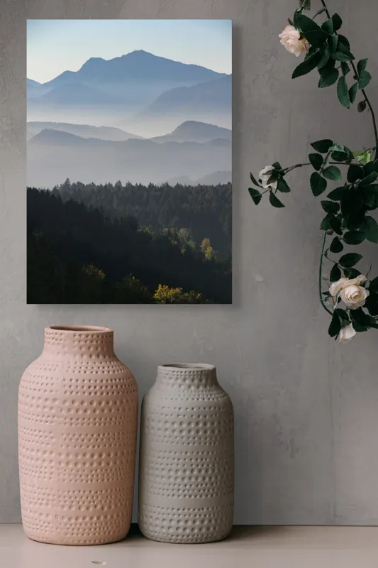 Tablou Canvas Pădure și Munți în Ceață - Peisaj Natural Calm, 39 x 54 cm – poza 6