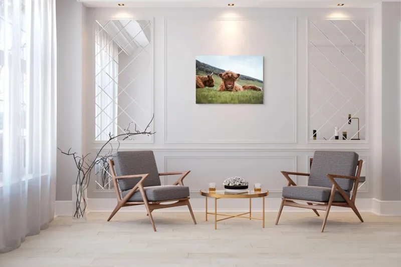 Tablou Canvas Tauri Pufoși Odihnindu-se pe Câmp, 100 x 70 cm – poza 5