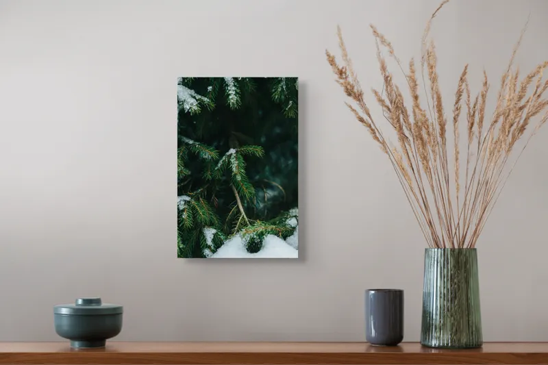 Tablou Canvas Ramuri de Brad acoperite de zăpadă Verde Ace Frunze Gheață Zăpadă, 26 x 39 cm – poza 5