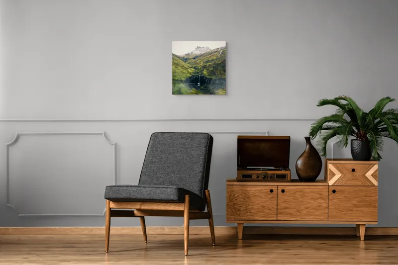 Tablou Canvas pe temă de natură și mister, peisaj cu castel și cascadă, 50 x 50 cm – poza 6