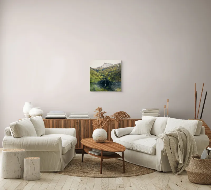 Tablou Canvas pe temă de natură și mister, peisaj cu castel și cascadă, 50 x 50 cm – poza 7