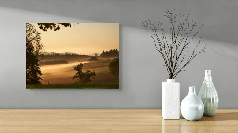 Tablou Canvas Peisaj Natură Răsărit Misterios pe Coline Verzi, 54 x 39 cm – poza 3