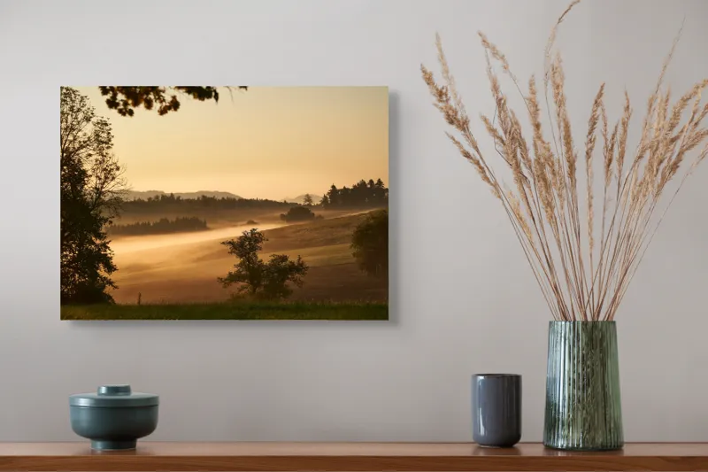 Tablou Canvas Peisaj Natură Răsărit Misterios pe Coline Verzi, 54 x 39 cm – poza 4