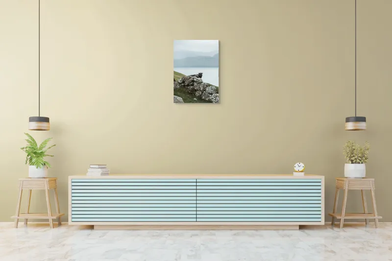 Tablou Canvas Peisaj Noros cu Oaie pe Deal Stâncos, 50 x 70 cm – poza 6